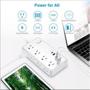 12-in-1 Power Strip Surge Protector with 8AC Outlets with 4USB